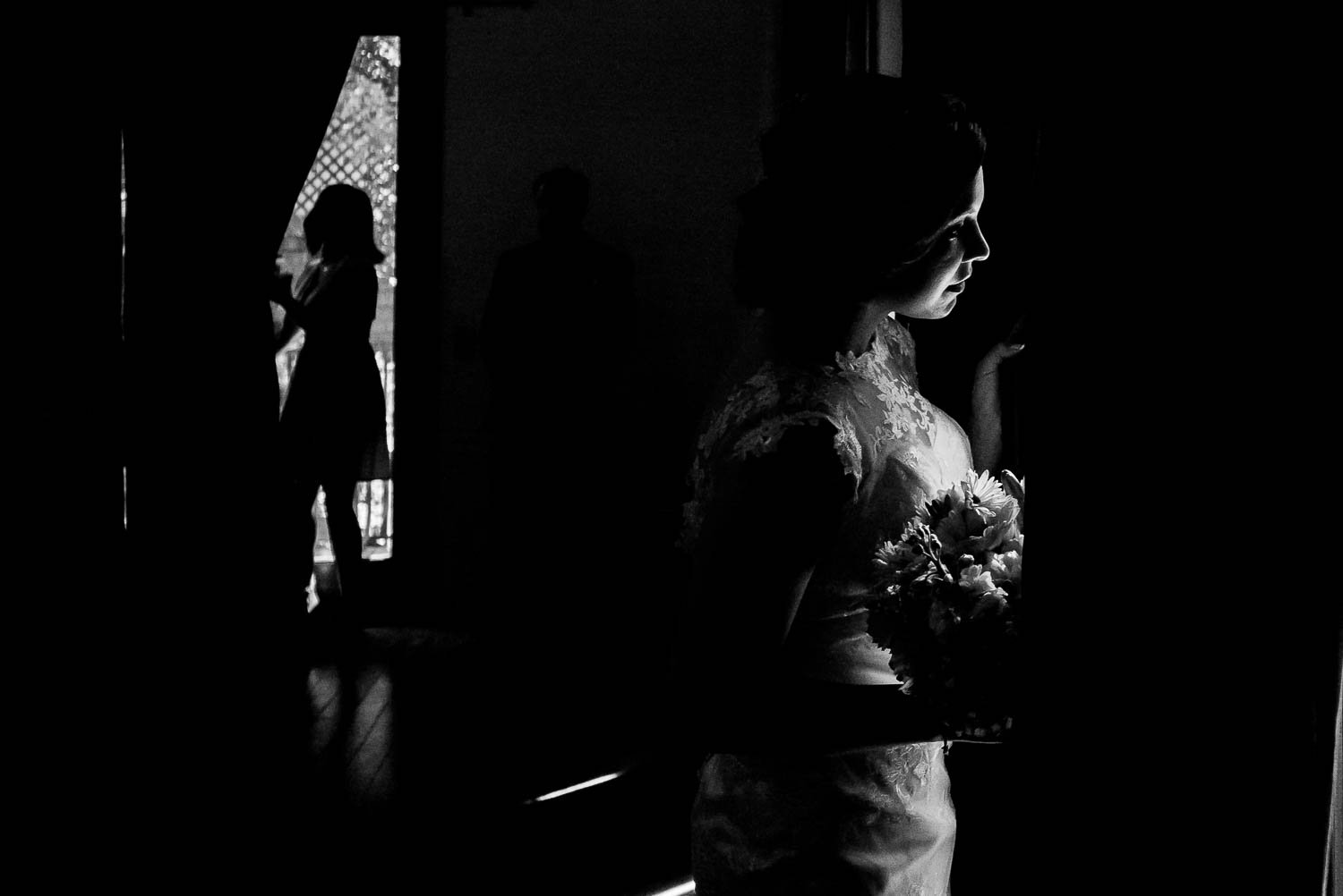 Bride checks the view moments before walking down the aisle at 1909 Topanga California Wedding