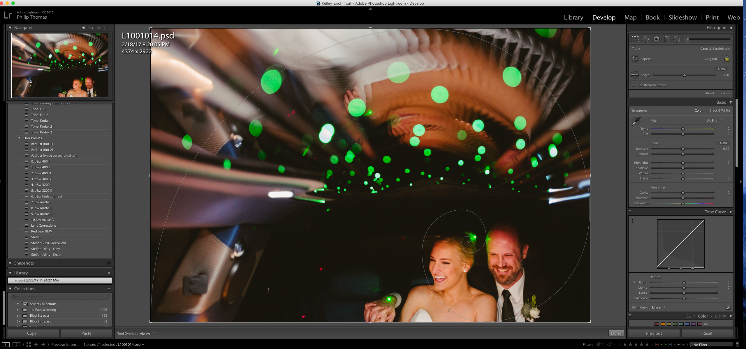 The Fibonacci Spiral example with wedding couple Erich and Kelley in a limo, Houston, Texas