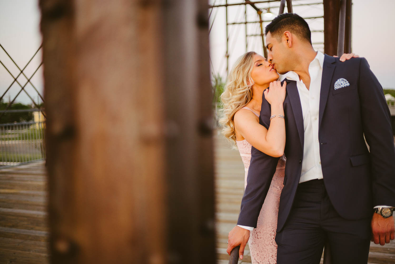 Couple engagement session on The Hays Street Bridge is a pedestrian and bicycle facility. The main trusses were orignally built in 1881 and were relocated to this site in 1910. A major rehabilitation project was begun in 2009 to restore this beautiful bridge.