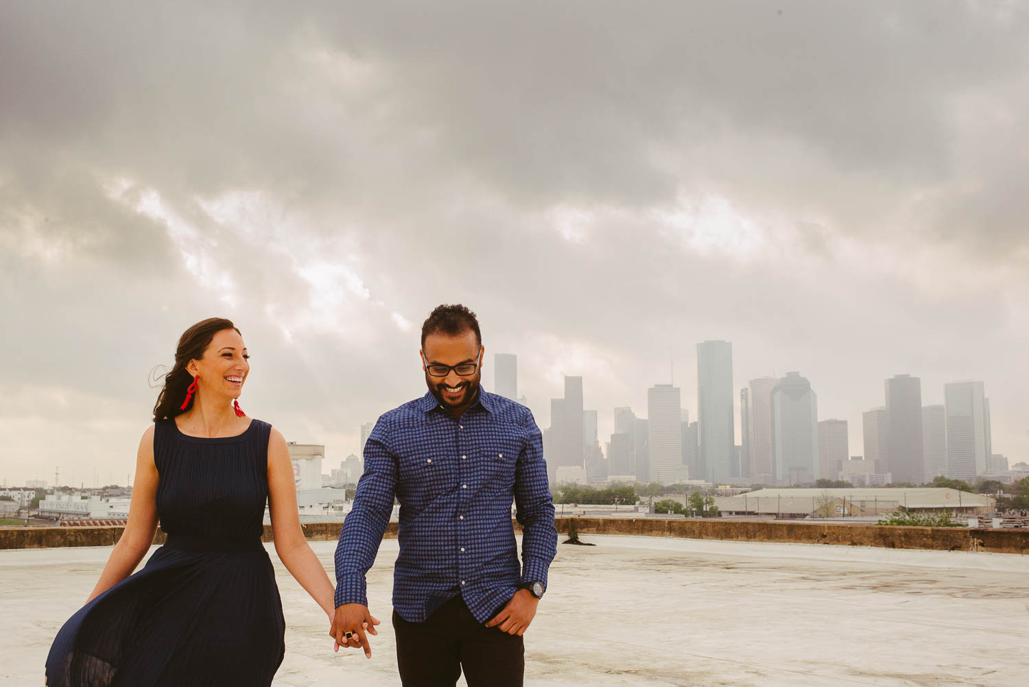 Couple on rooftop at The Astorian Engagement Session in Houston Texas