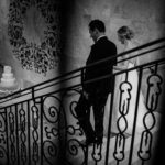 The Bell Tower 34th Couple descend a staircase as they're announced at a wedding reception, Houston-Leica wedding photographer-Philip Thomas Photography