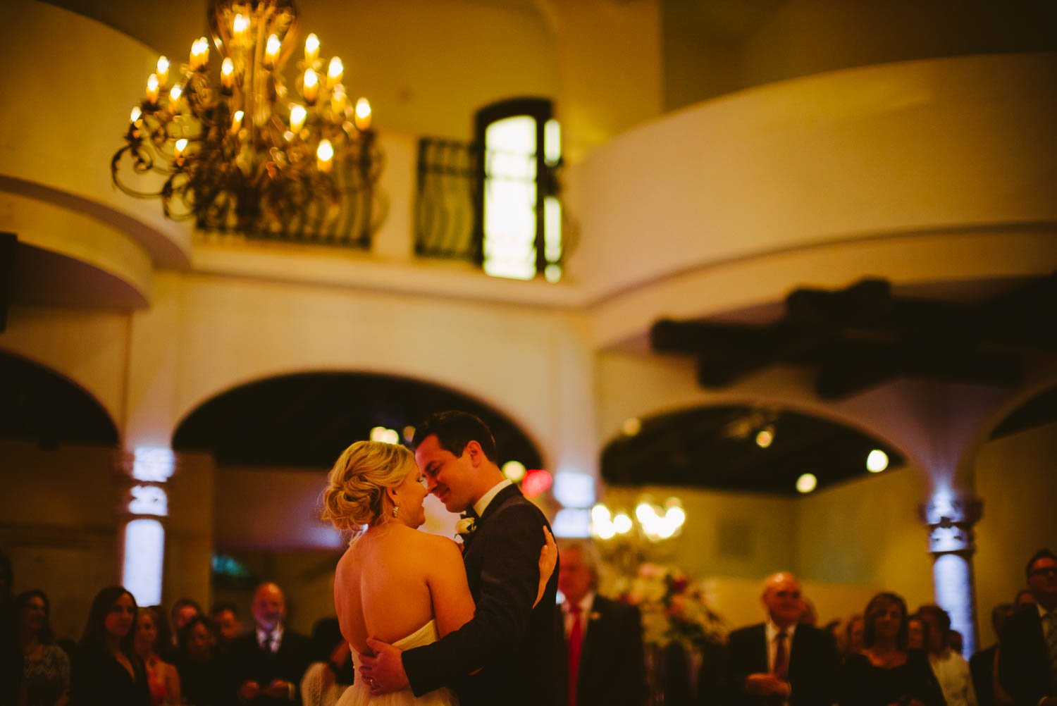 Couple kiss first dance Bell Tower on 34th Houston-Leica wedding photographer-Philip Thomas Photography