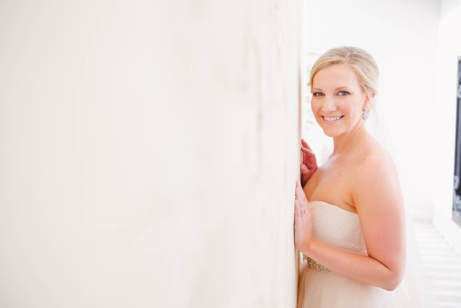 Beautiful natural light shot of bride Bell Tower on 34th Houston-Leica wedding photographer-Philip Thomas Photography