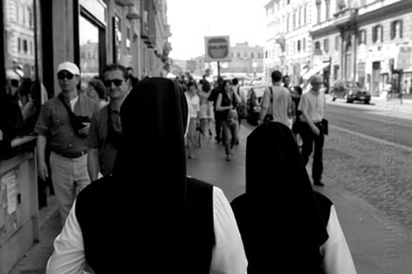 Nuns walking downtown