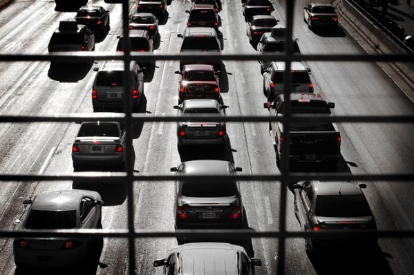 View from a bride in Las Vegas shows rush hour traffic