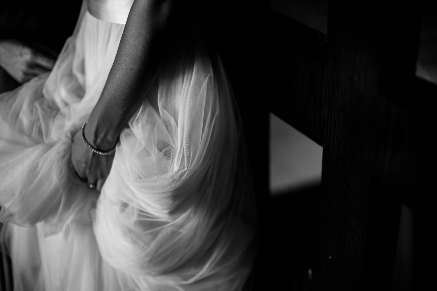 Brides hand hold hers dress on her wedding day in Houston Texas -River Oaks Country Club-Leica photographer-Philip Thomas Photography