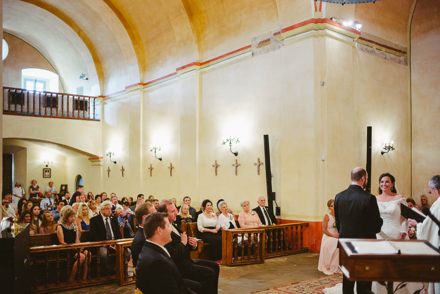 Wide angle of wedding ceremony at Mission Concepcion Wedding-Leica photographer-Philip Thomas Photography