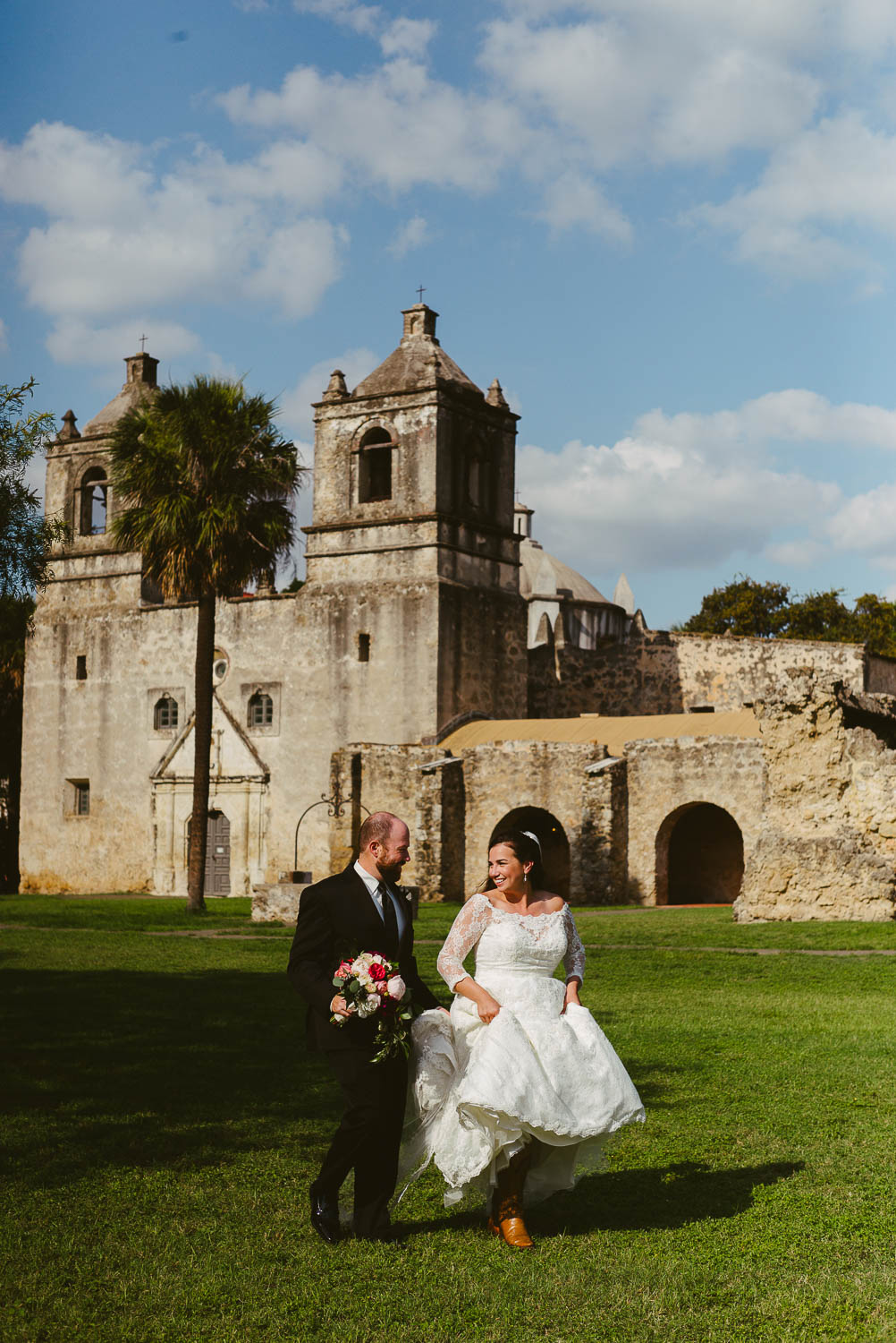 The couple depart Mission Concepcion Wedding-Leica photographer-Philip Thomas Photography
