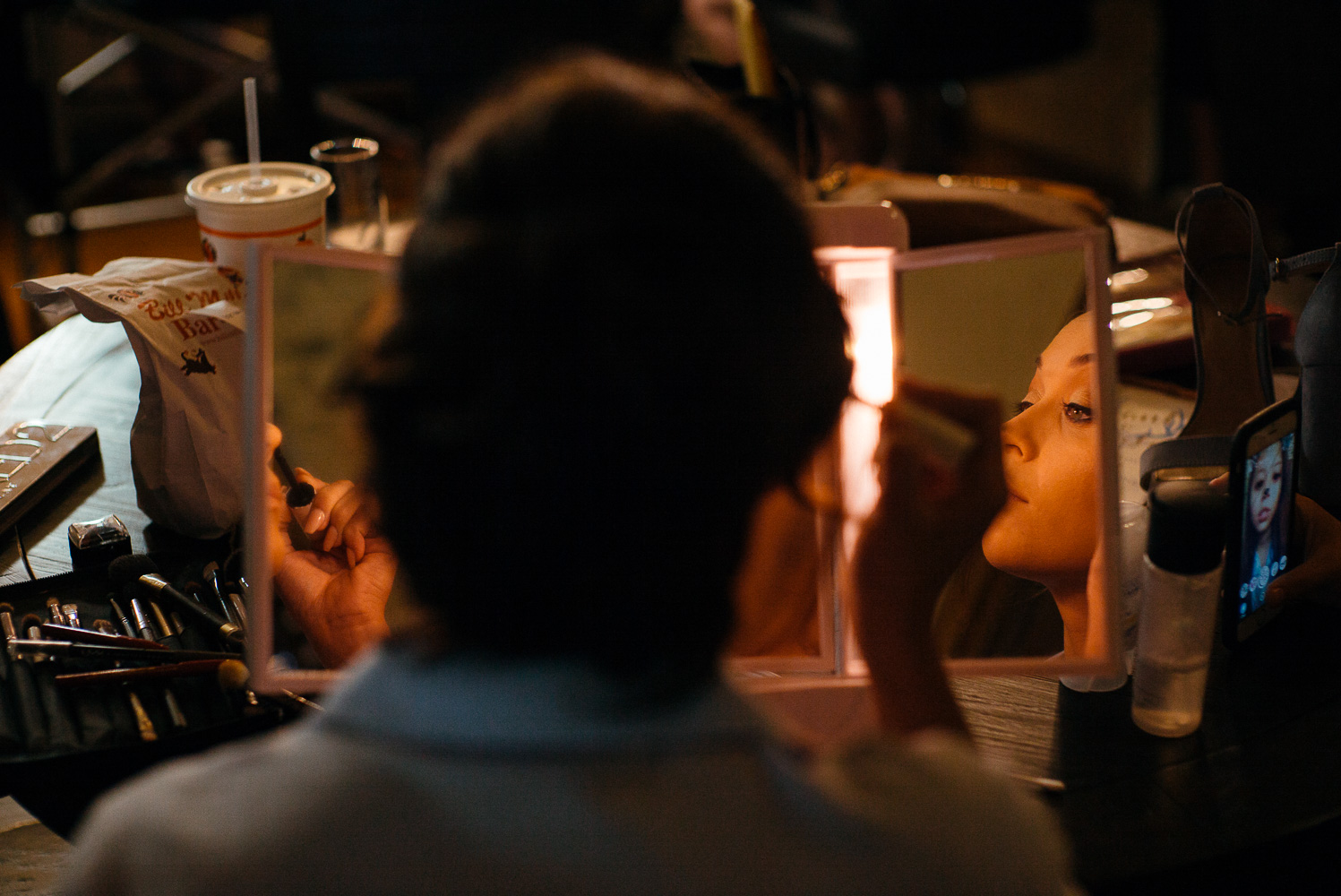 Bridesmaids readies in mirror at Chandelier of Gruene-02