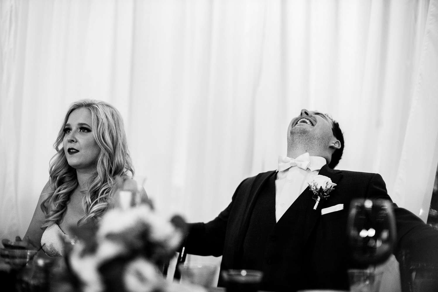 During toast groom reacts to best man's jokes at Chandelier of Gruene Wedding Reception-35