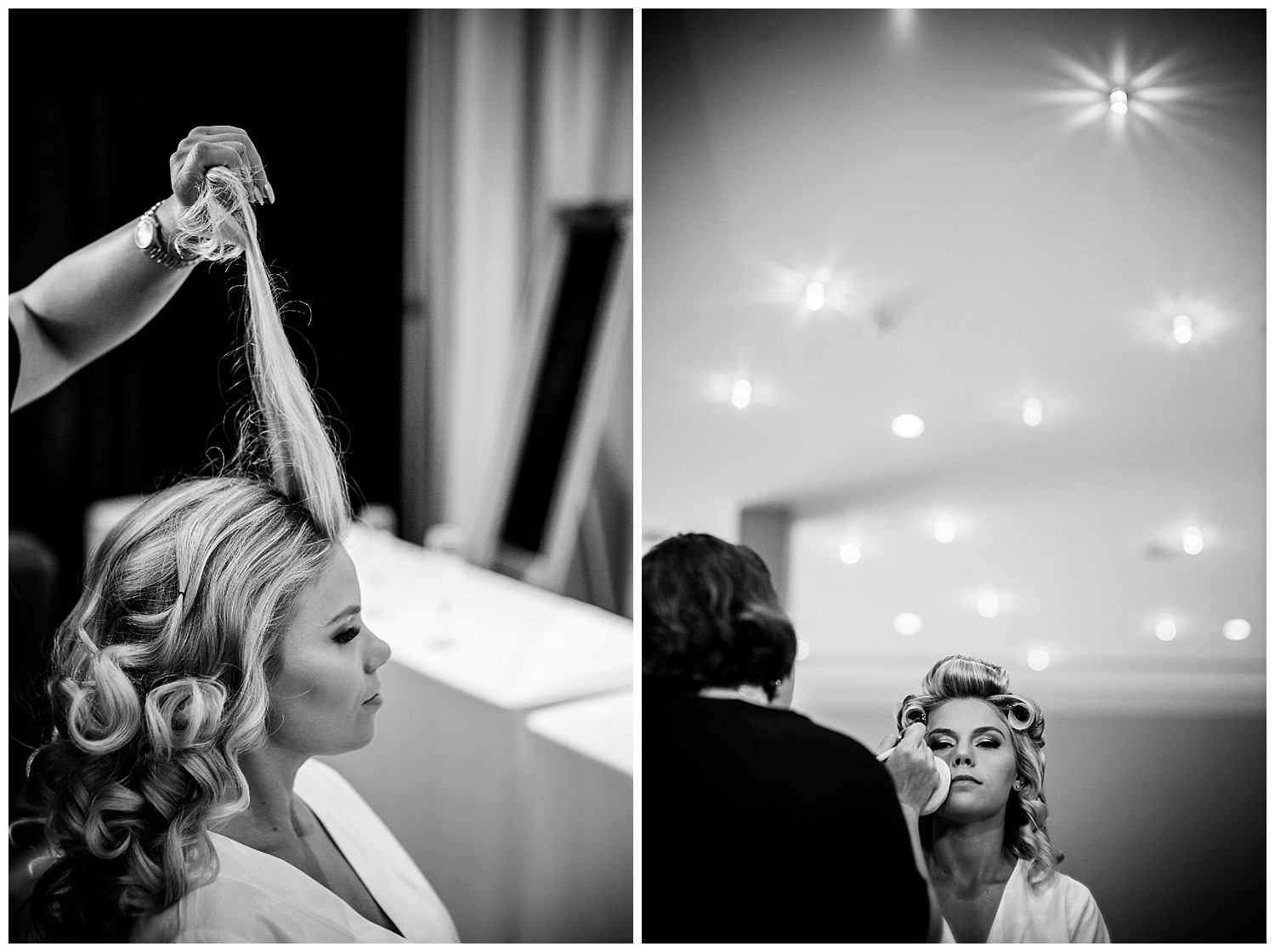 Brides hair is prepped and makaeup by Jax applied St Anthony Hotel Wedding-01