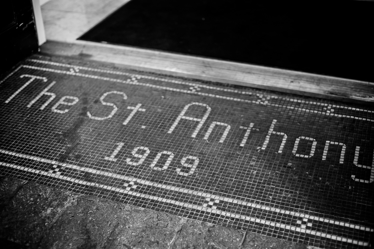 The original welcome mosaic entrance 1909 St Anthony Hotel Wedding-02
