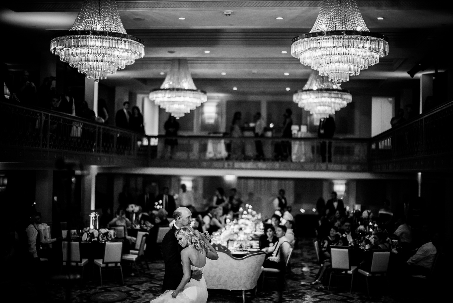 First dance between father and daughter shows emotion St. Anthony Hotel San Antonio Wedding Reception-45