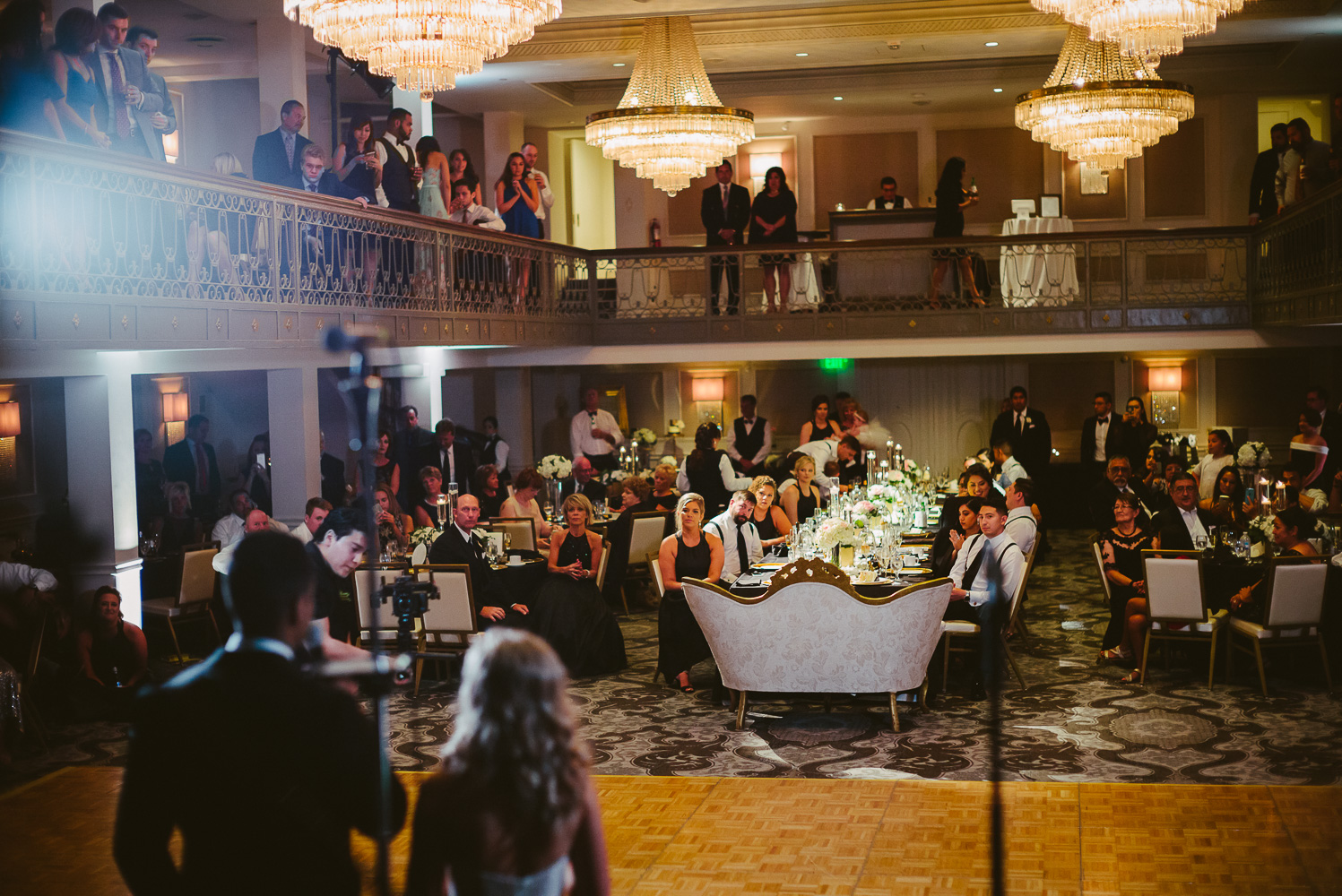 The bride and groom announce thank you to the wedding reception guests St. Anthony Hotel San Antonio Wedding Reception-47