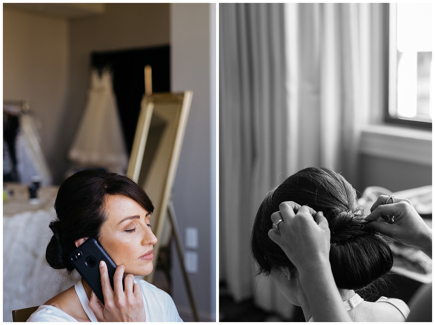 Bride at various stages of getting hair and maekup by Wedding St Anthony Reception-Philip Thomas