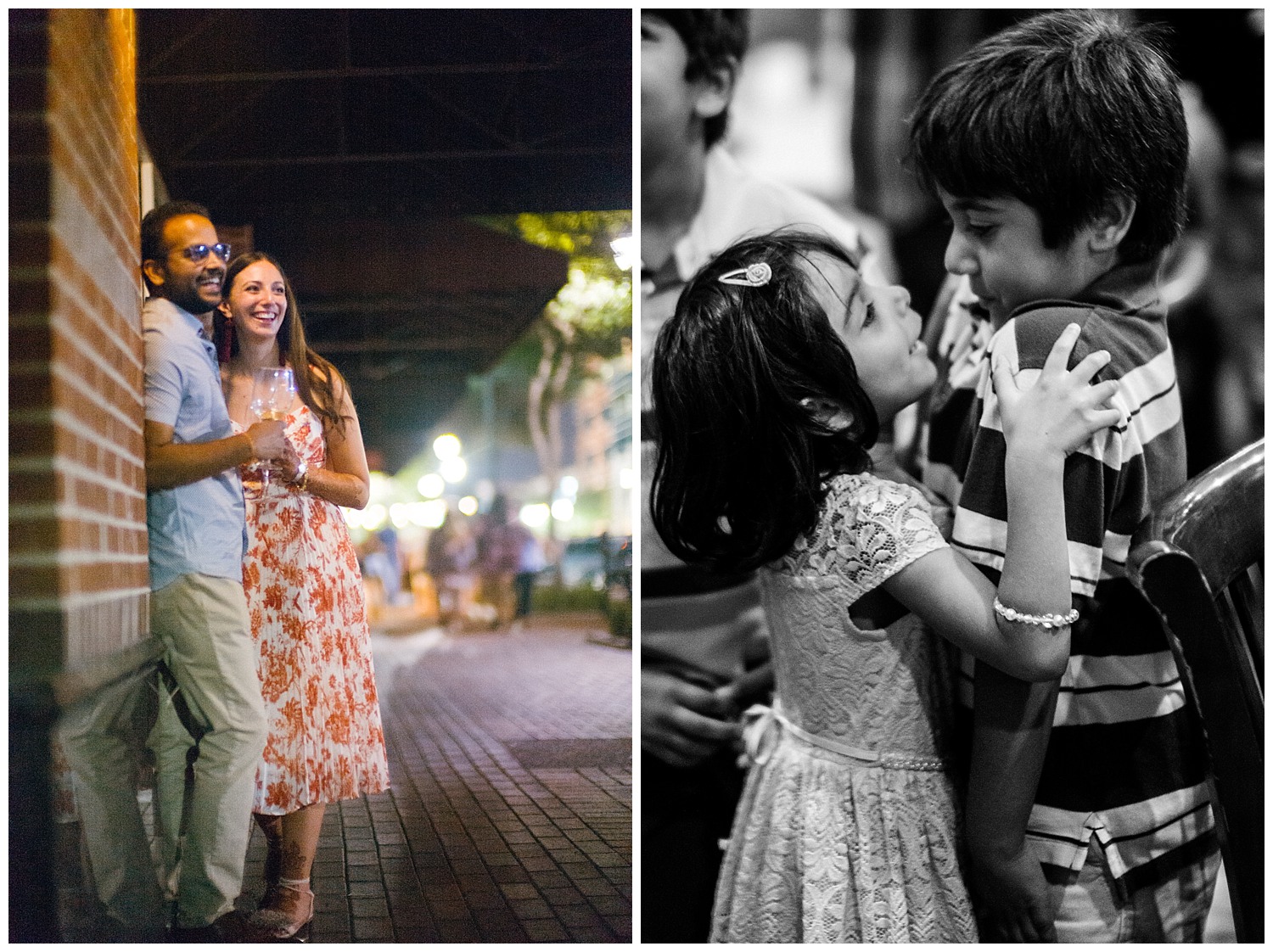 Couple during rehearsal dinner and young cousins hugging Hindu Jewish fusion wedding Sugar Land Marriott Hotel Texas-002