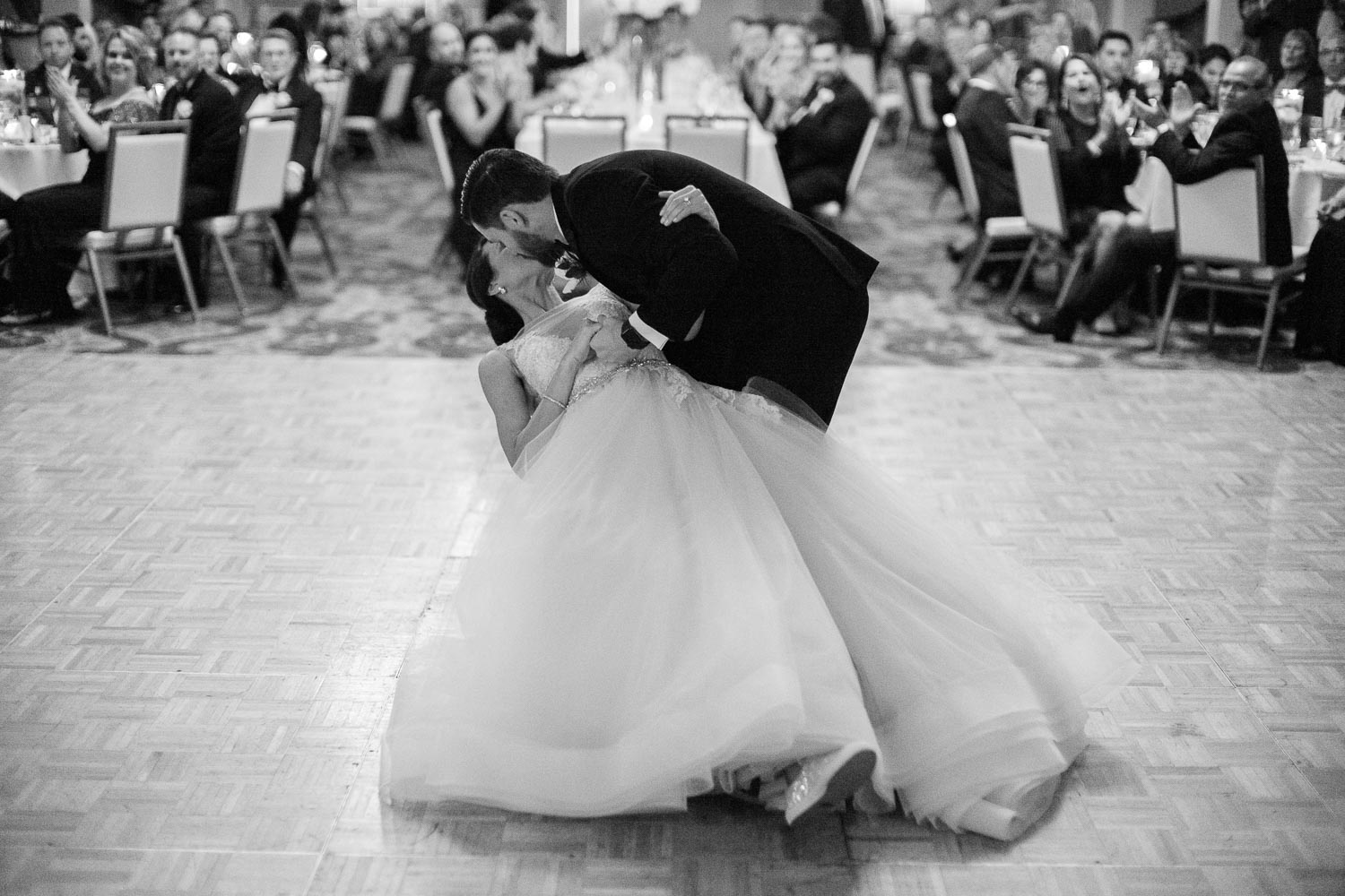 The groom during the first dance dips the bride Wedding St Anthony Reception-Philip Thomas