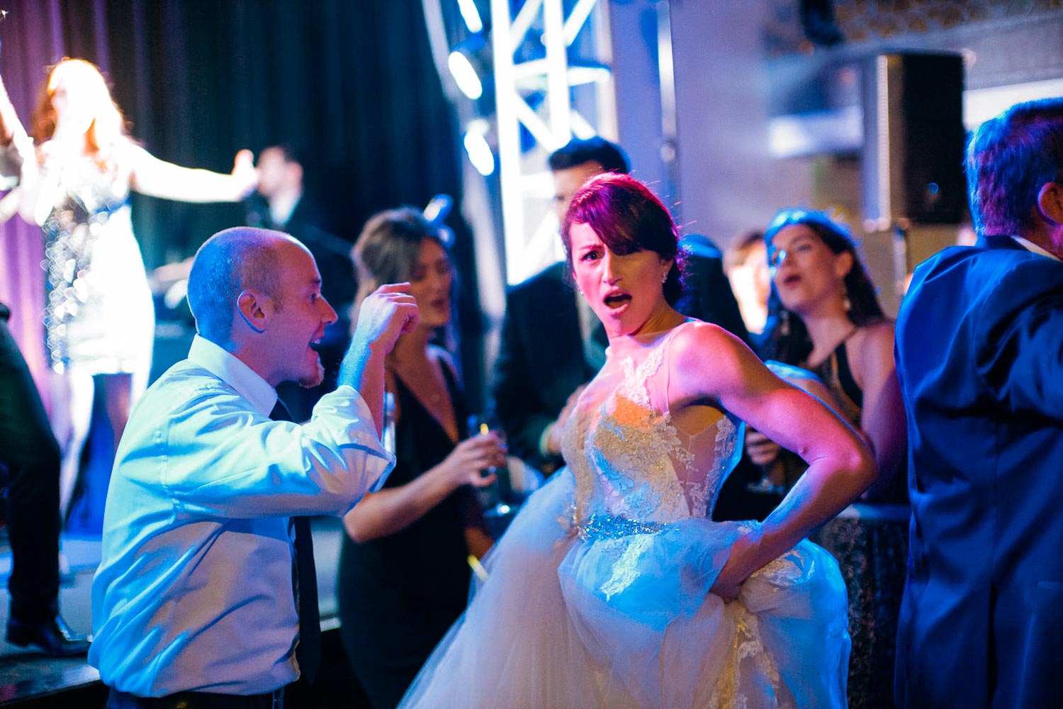 Priceless look on brides face as she dances with wedding guest at Wedding St Anthony Reception-Philip Thomas