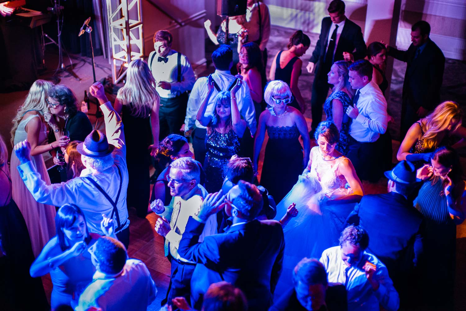 Wide shot looking down of bride dancing Wedding St Anthony Reception-Philip Thomas