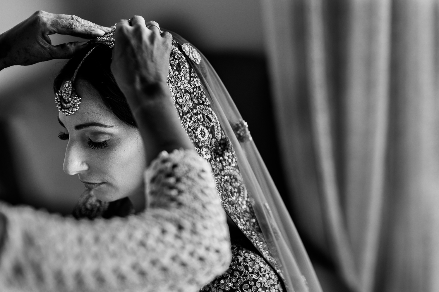 Hindu bride with veil Jewish fusion wedding Sugar Land Marriott Hotel Texas-023