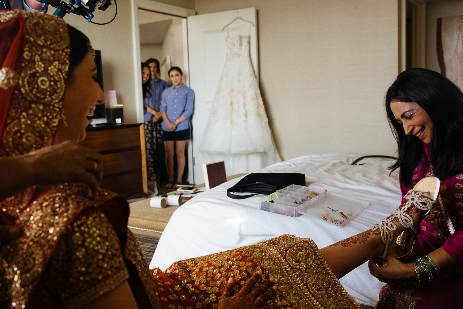 Bridesmaids react to Hindu bride Hindu Jewish fusion wedding Sugar Land Marriott Hotel Texas-024