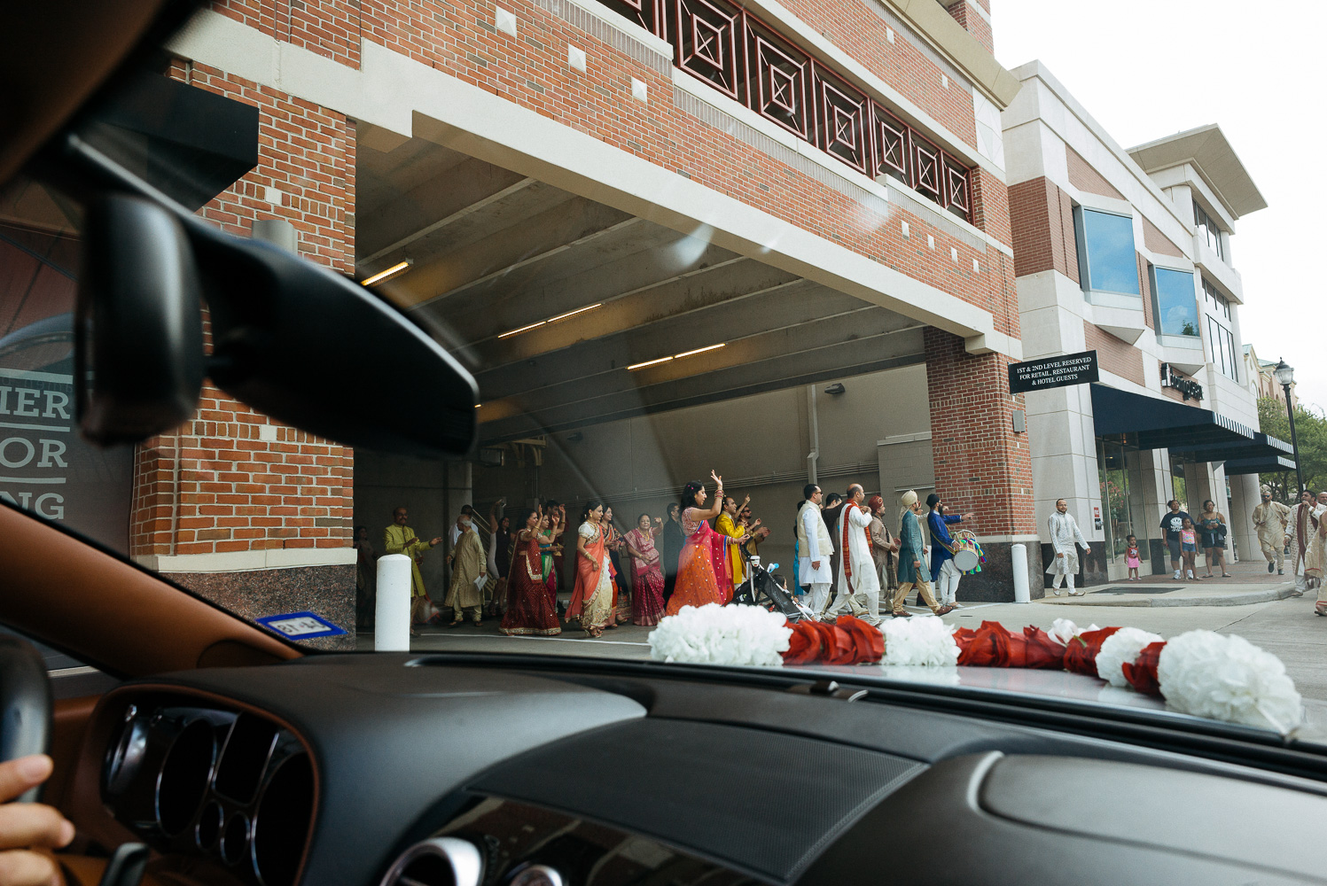 A view from the car and baraat Hindu Jewish fusion wedding Sugar Land Marriott Hotel Texas-031