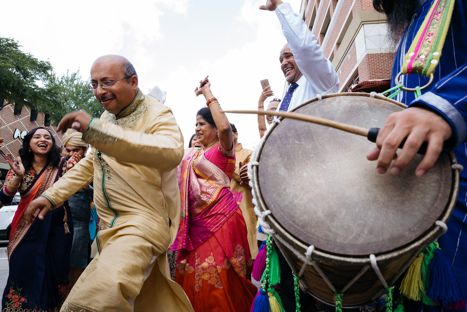 The drummer and guests dance baraat Hindu Jewish fusion wedding Sugar Land Marriott Hotel Texas-033