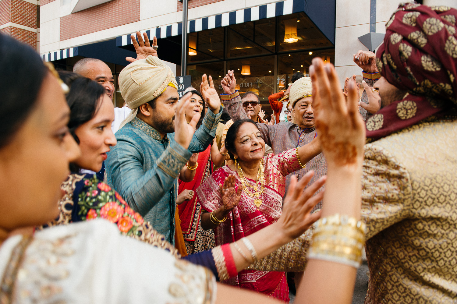 Family dancing during the Baraat Hindu Jewish fusion wedding Sugar Land Marriott Hotel Texas-038