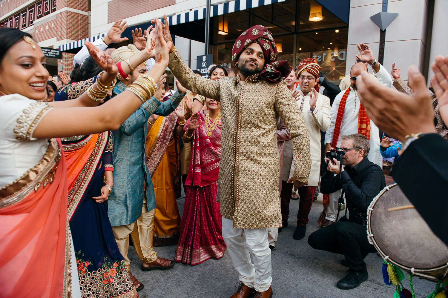 Baraat dancing with the groom Hindu Jewish fusion wedding Sugar Land Marriott Hotel Texas-039