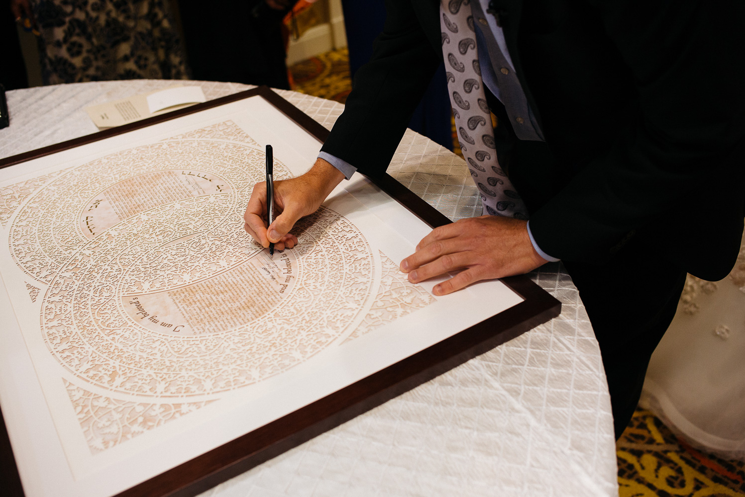 Signing the kebubah Hindu Jewish fusion wedding Sugar Land Marriott Hotel Texas-067