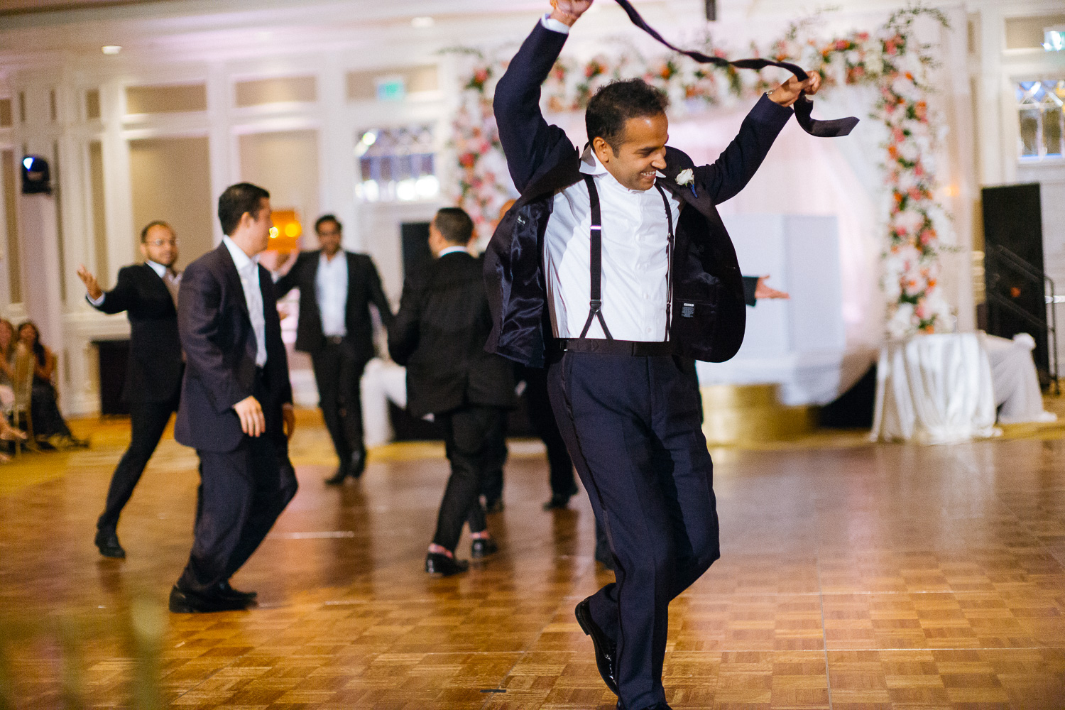 Special dance with groom and groomsmen Hindu Jewish fusion wedding Sugar Land Marriott Hotel Texas-086