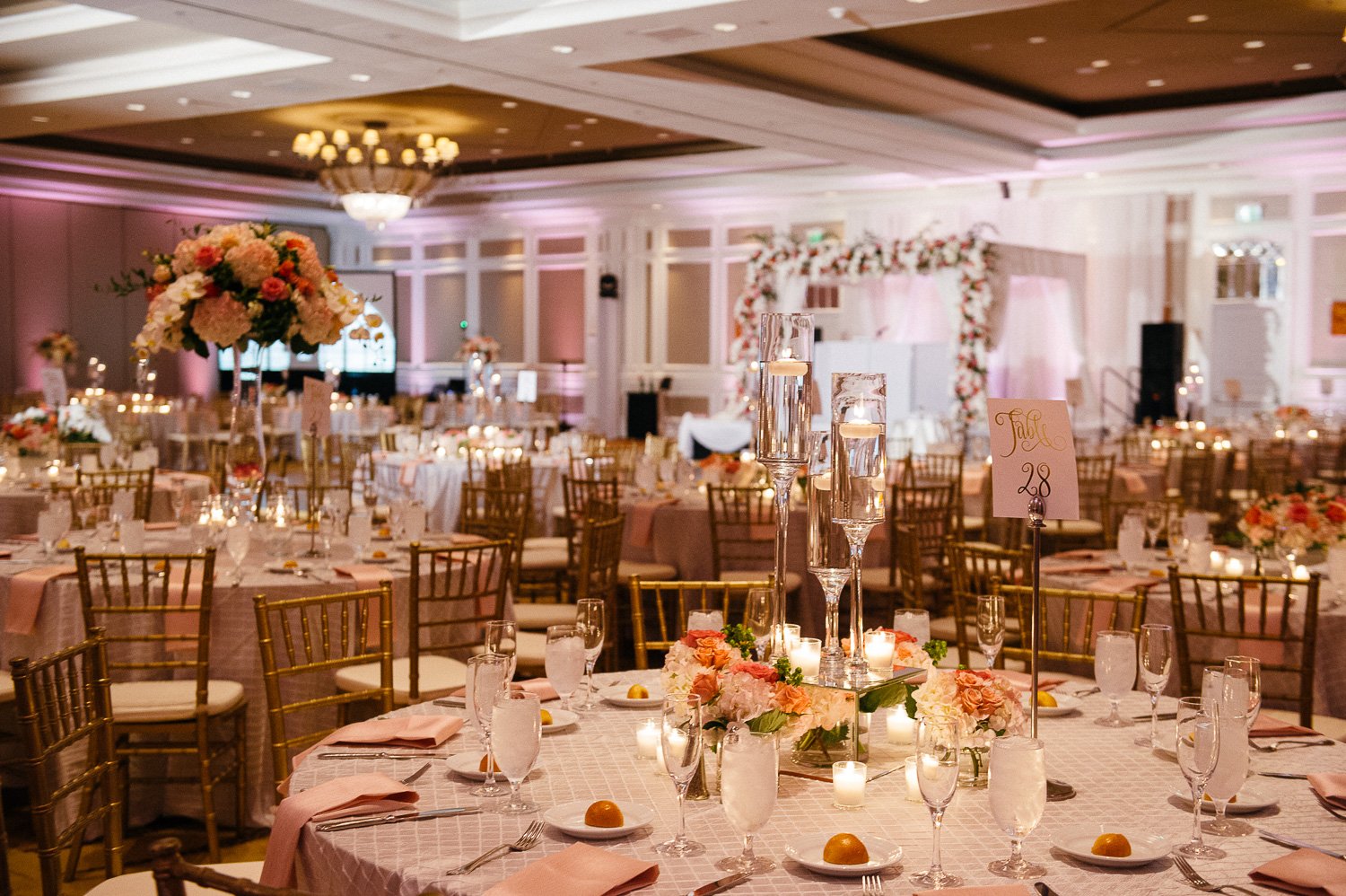 Wide shot of decor for Jewish - Hindu fusion wedding