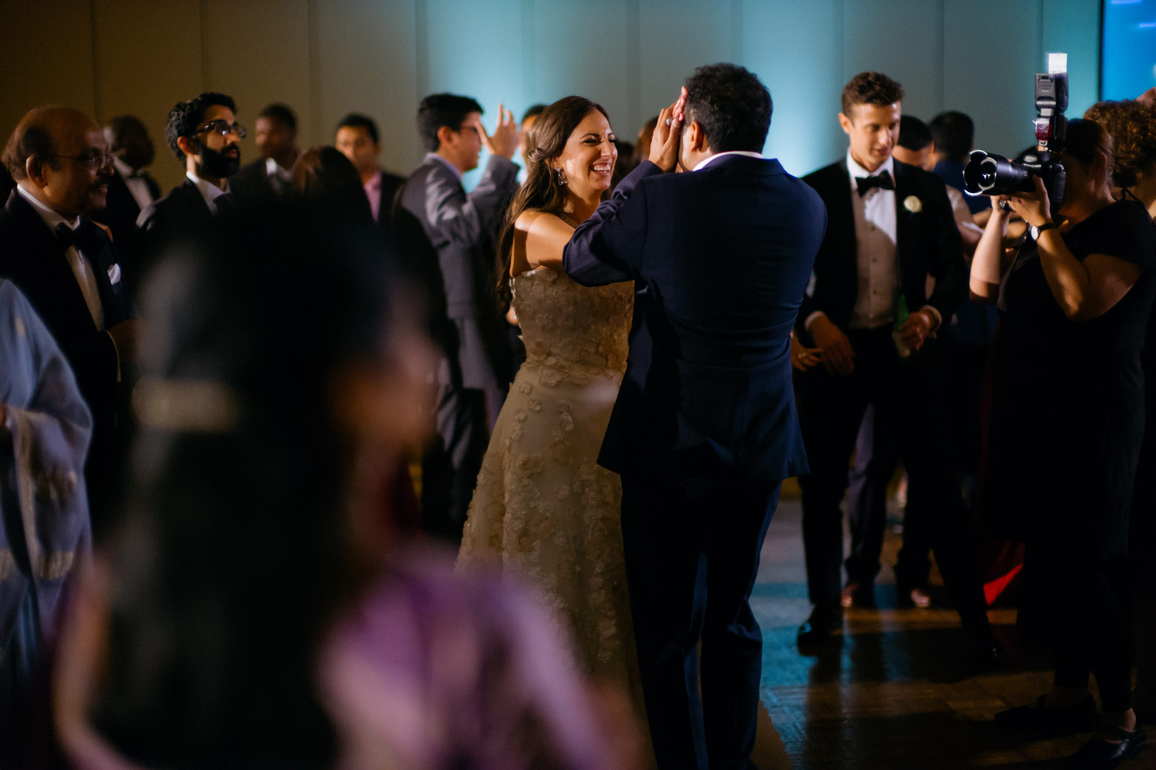 Bride covers grooms face Hindu Jewish fusion wedding Sugar Land Marriott Hotel Texas-102