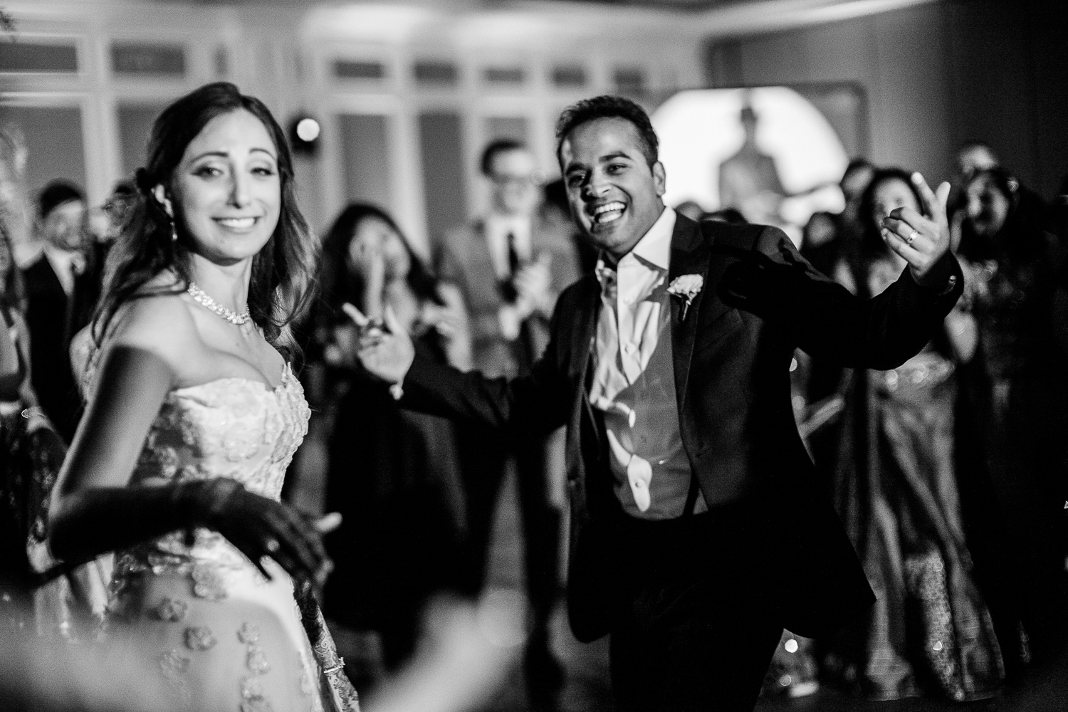 Bride and groom dancing on reception floor Hindu Jewish fusion wedding Sugar Land Marriott Hotel Texas-103