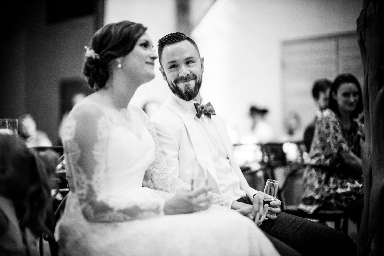 Ashley and Aaron during the fathers toast Barr Mansion Austin Wedding Photos-Philip Thomas