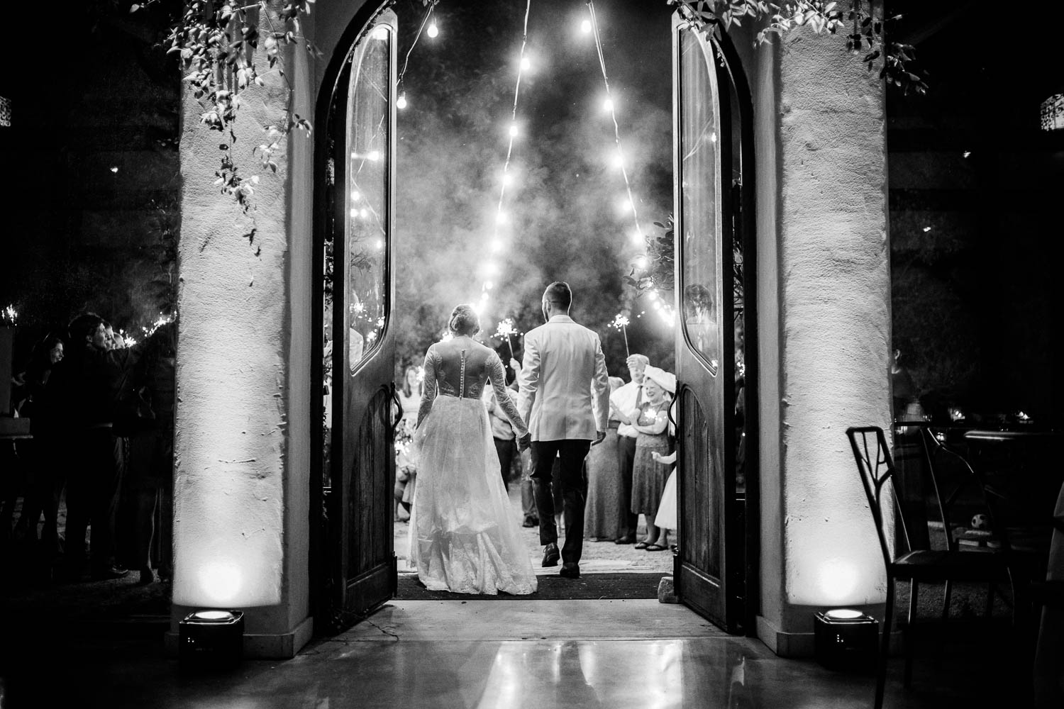 Couples sparkler send off at a Barr Mansion Wedding with sparklers -Barr Mansion Austin Wedding Photos-Philip Thomas