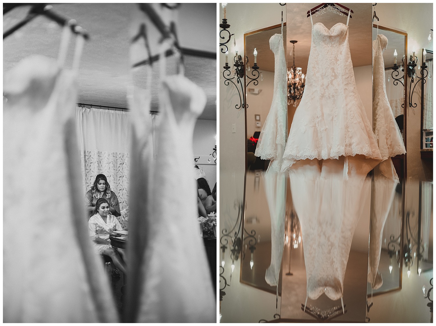 Bride sits bewenn her dress and the mirror during hair and makeup at The Springs Event Venue Wedding Photos-Philip Thomas