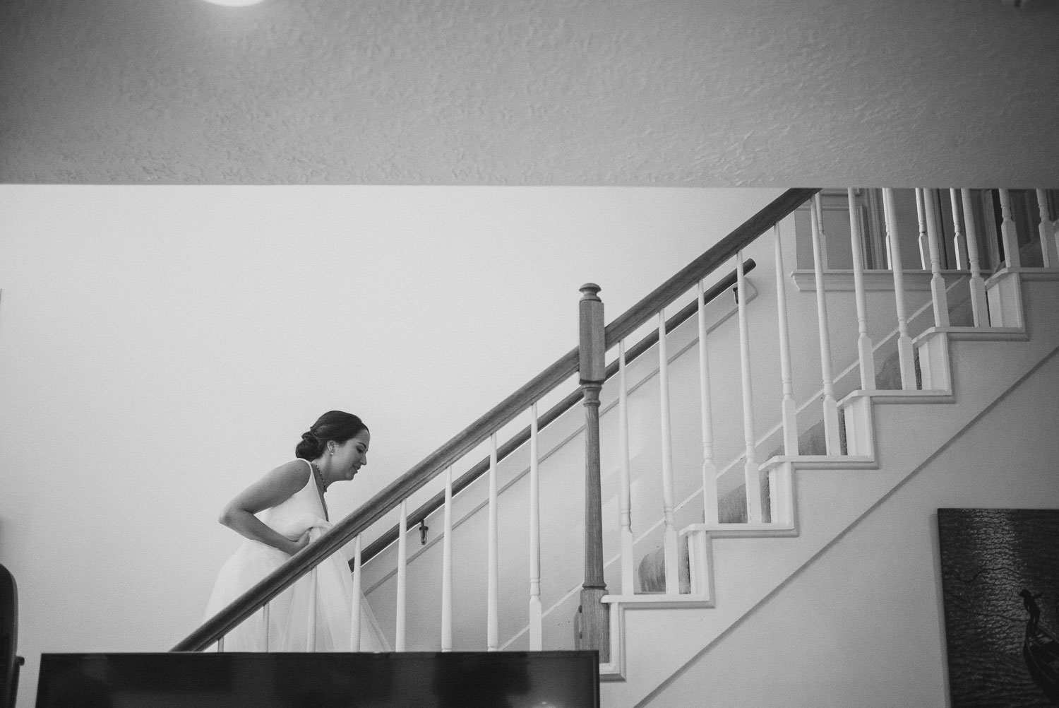 Bride walks up parents staircase Cherie Flores Garden Pavilion Wedding Hermann Park Houston Texas-Philip Thomas