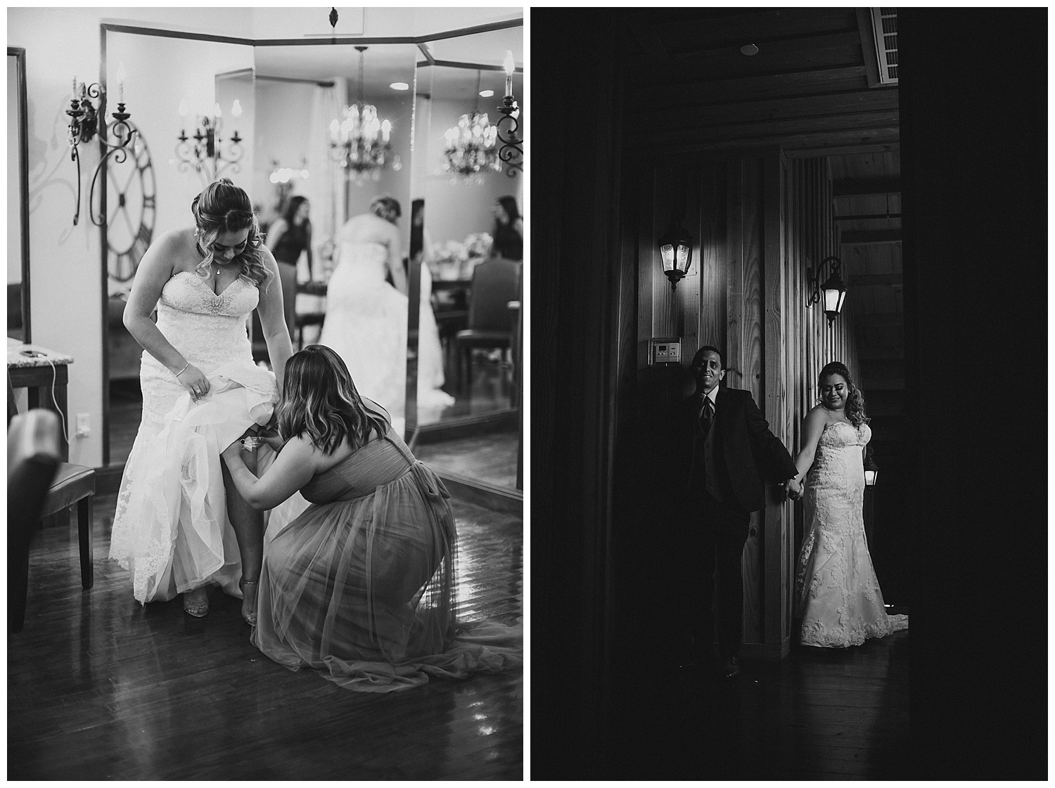 Bride has help putting her shoes on and the first look with Eric and Allison The Springs Event Venue Wedding Photos-Philip Thomas