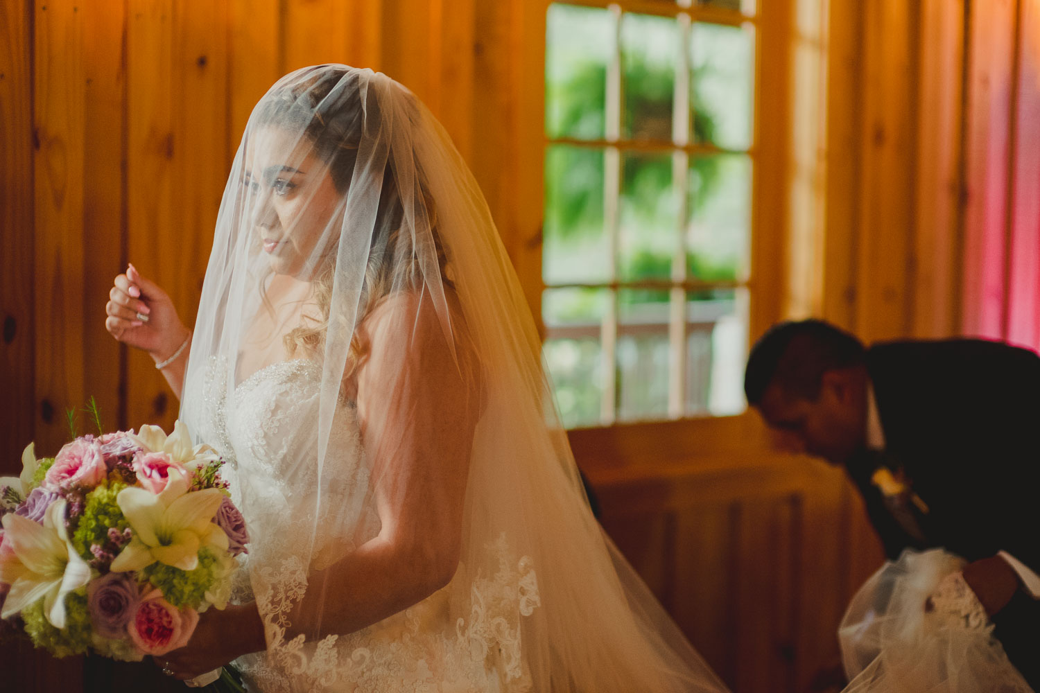 Bride looking nervous and pensive as she waits pre ceremony line up The Springs Event Venue Wedding Photos-Philip Thomas