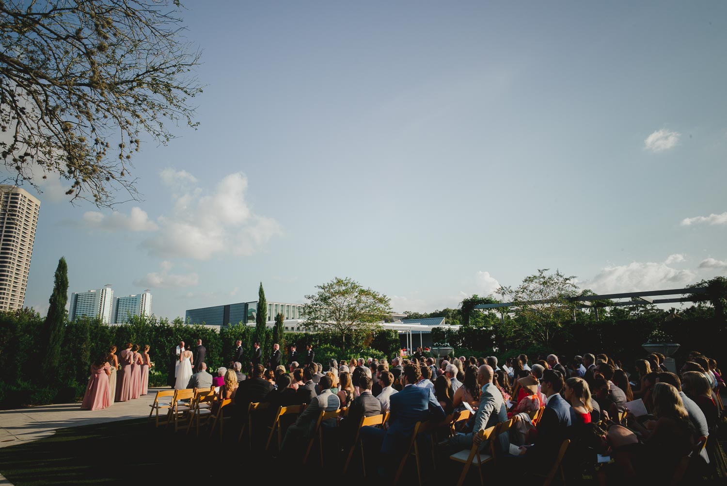 Ceremony wide shot shwoing guests seated during ceremony Cherie Flores Garden Pavilion Wedding Hermann Park Houston Texas-Philip Thomas