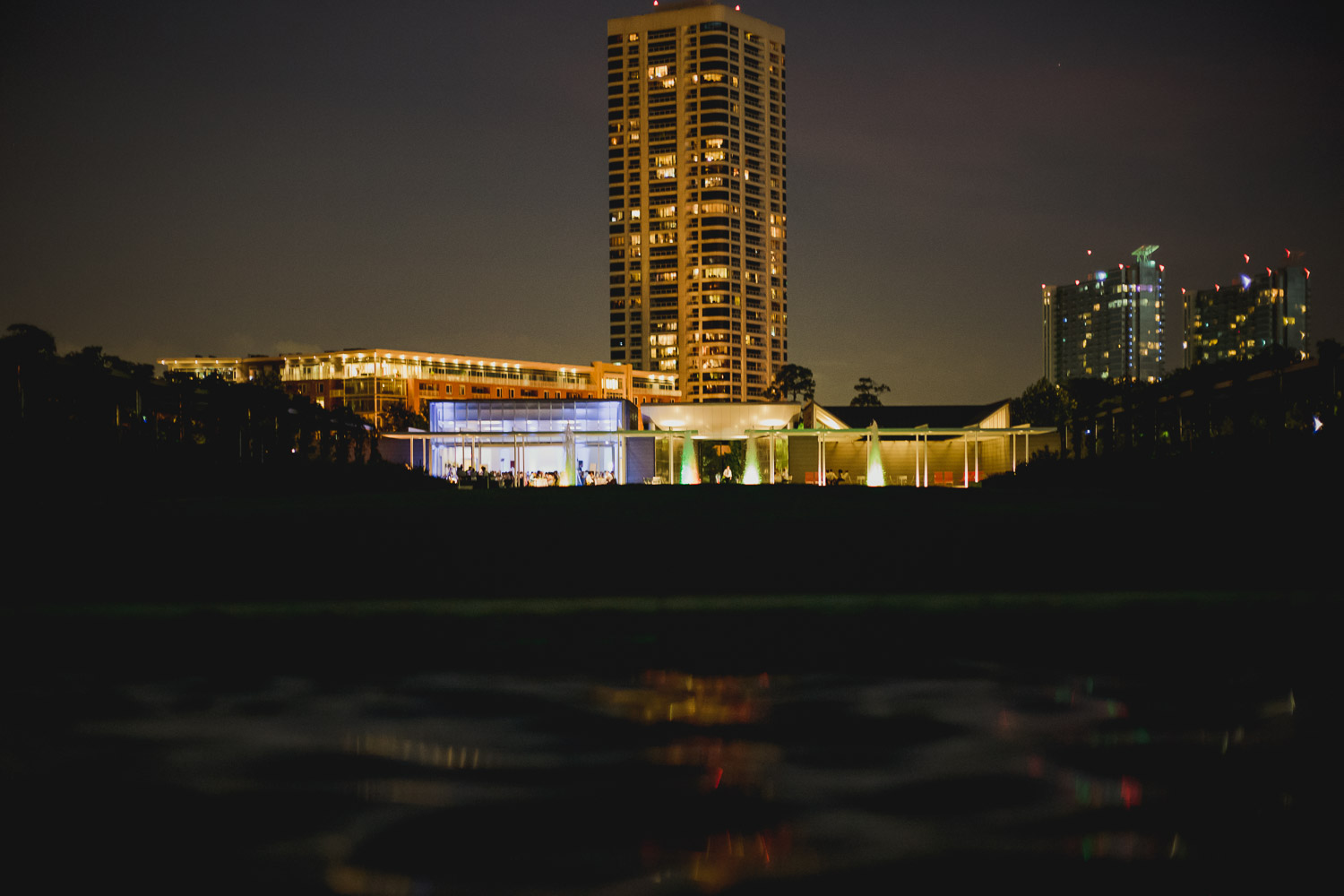 Dusk evening Wedding reception photo of Cherie Flores Garden Pavilion Wedding Hermann Park Houston Texas-Philip Thomas