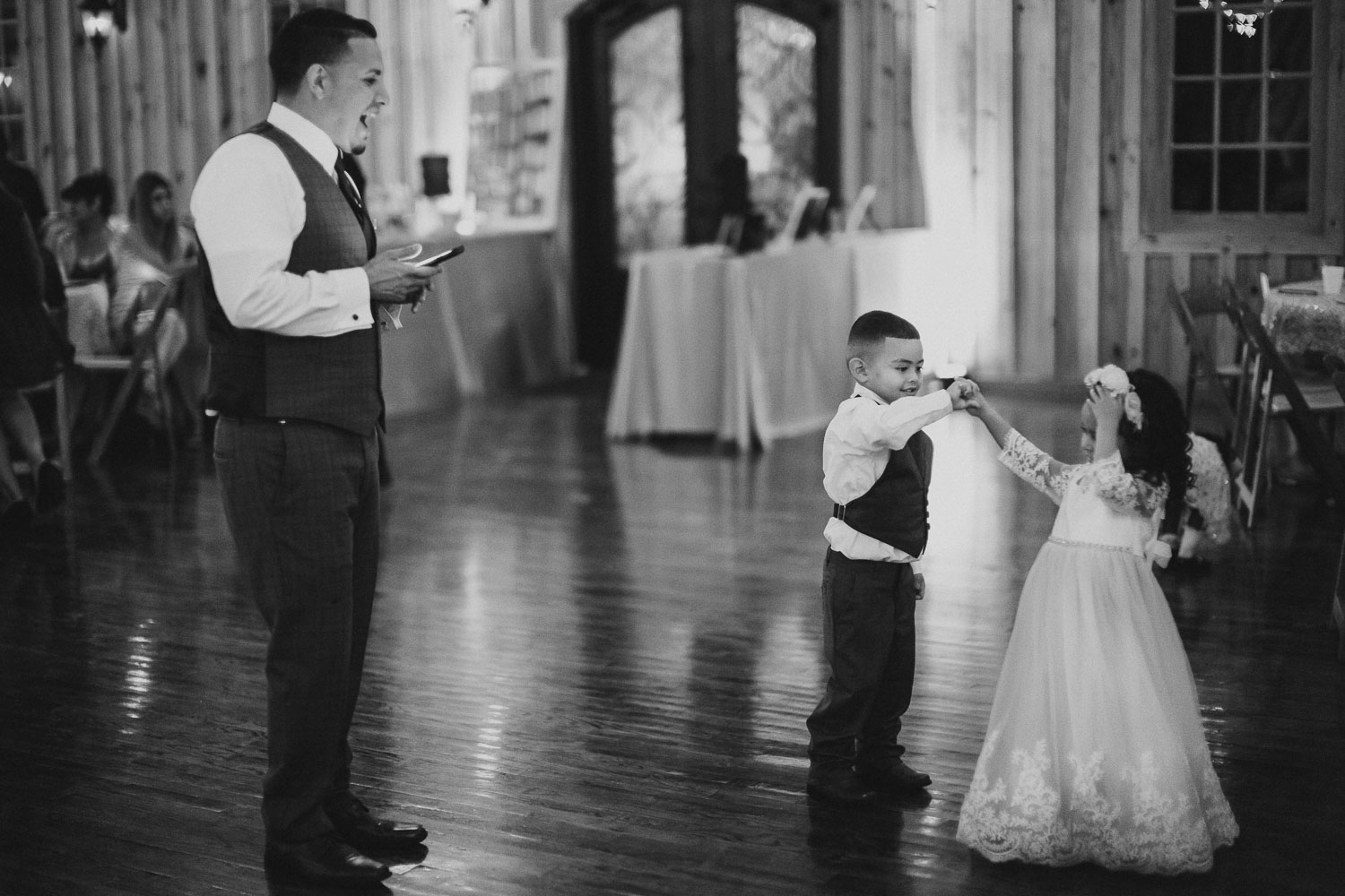 Flower girl and ring bearer on dance floor The Springs Event Venue Wedding Photos-Philip Thomas