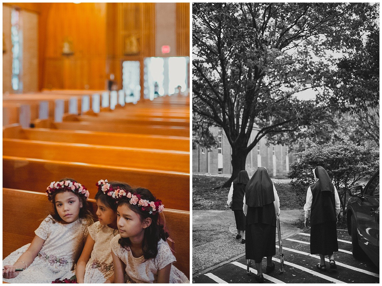 Pre ceremony flower girls and nuns at Immaculate Conception Chapel at Oblate School of Theology -Philip Thomas