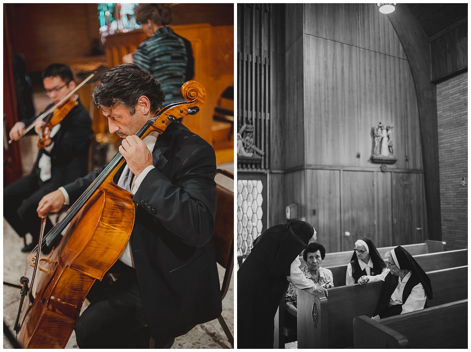 A double-bass musician warms up before a wedding ceremony at Immaculate Conception Chapel at Oblate School of Theology -Philip Thomas