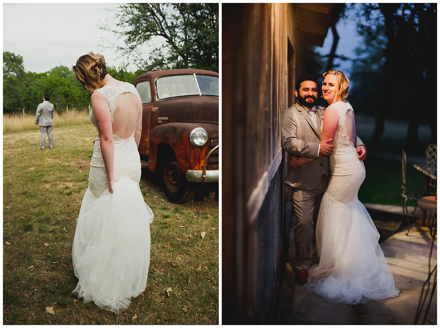 Couple pose and bride walks toward groom for the first look RUSTIC BARN WEDDING at VISTA WEST RANCH DRIPPING SPRINGS _ BRANDI + AJ-55