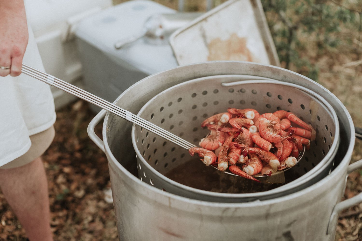 Shrimp boil at a wedding rehearsal in the hill country, Texas