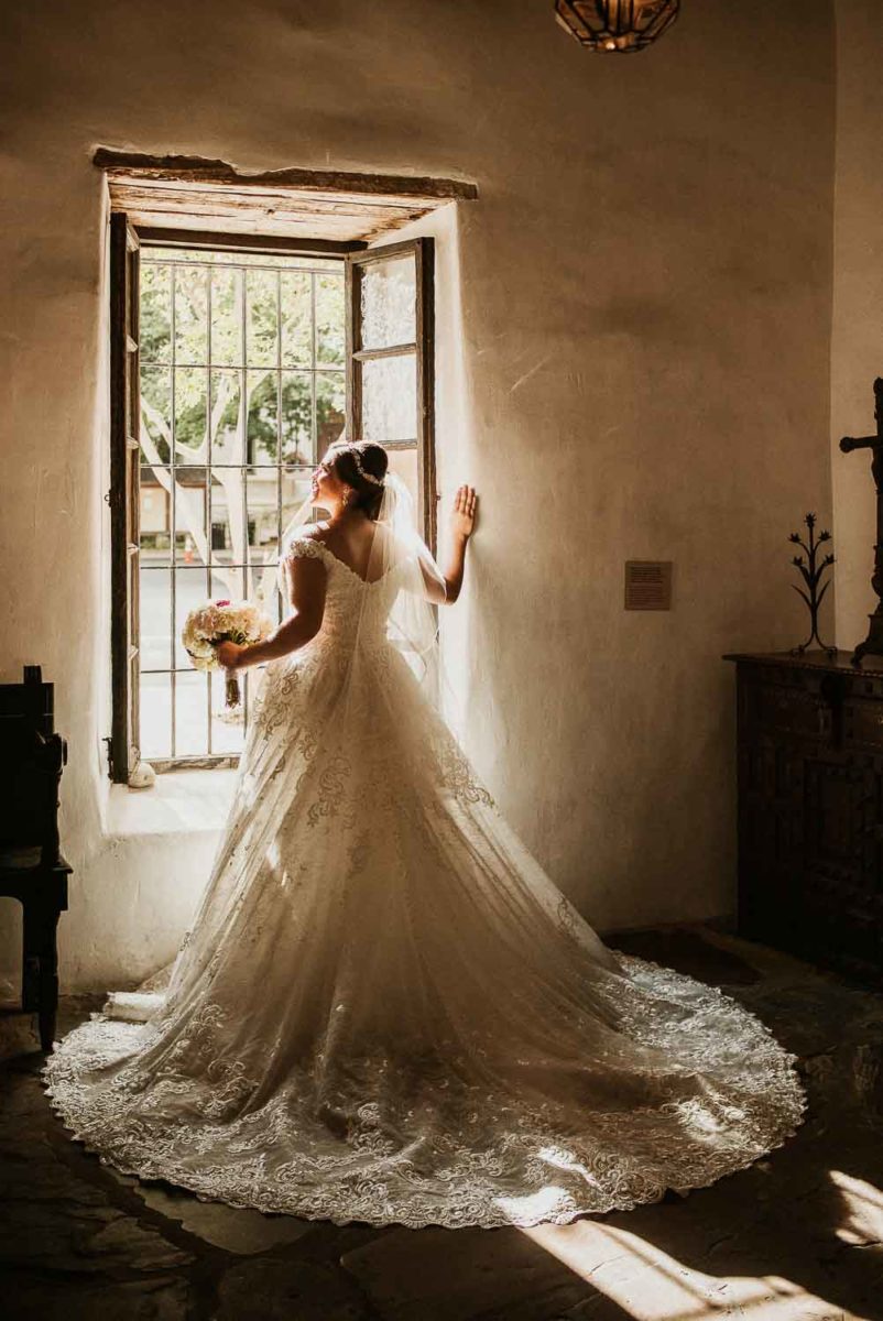 Clarissa bridal portrait at Governors Palace, San Antonio, Texas by window light