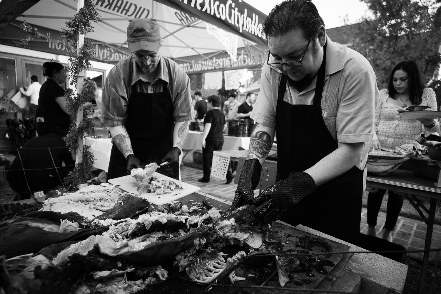 A pig has been roasted for 24 hours to prepare guests for a delicious Mexican style buffet Rehearsal dinner Mexican delicious food at couples home