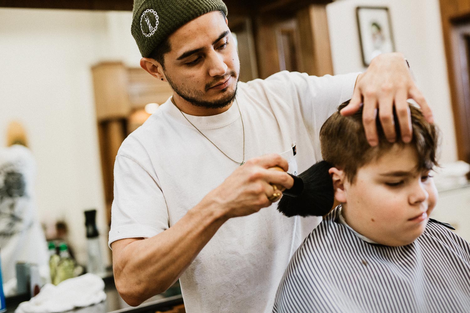 Father and son gets a a haircut on his wedding day mcgovern centennial gardens - Andrea+Alex-8S4A5378-Philip Thomas Photography